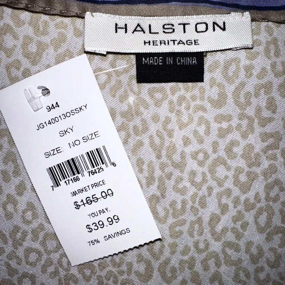Halston Heritage 100% Silk Square Scarf, Navy Taupe Violet Striped, NWT